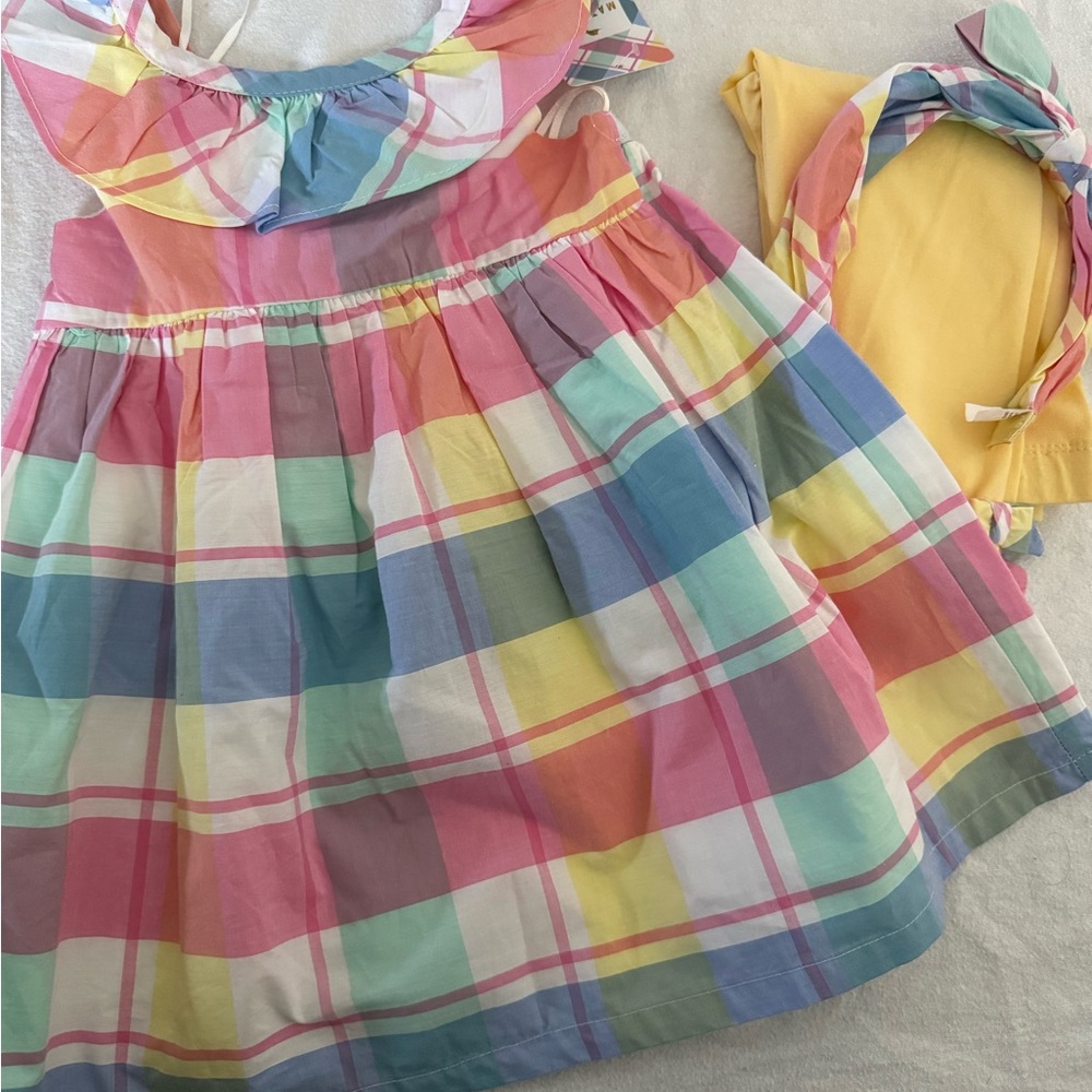Tommy Bahama Girls Pastel Plaid Dress Set in Pink, Yellow, Blue, Green